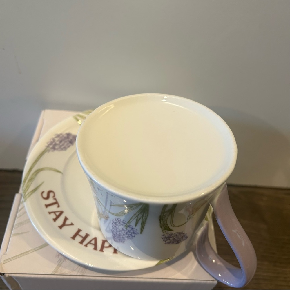 Floral Mug and Saucer Set with Purple Accents with box - Picture 6 of 11